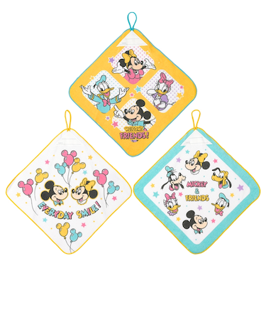 ループ付きタオル 3枚組 プリモ　ミッキーフレンズ 27×27cm