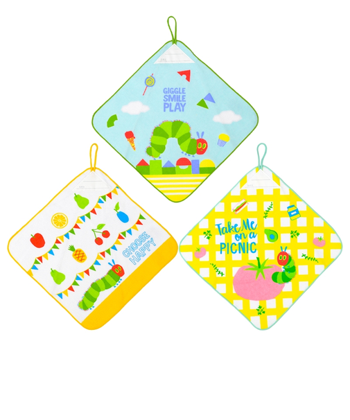 ループ付きタオル 3枚組 はらぺこあおむし　ゴキゲン 27×27cm