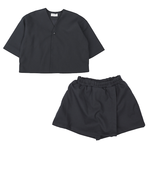 [ベビー]ノーカラージャケットキュロットセットアップ　ネイビー
