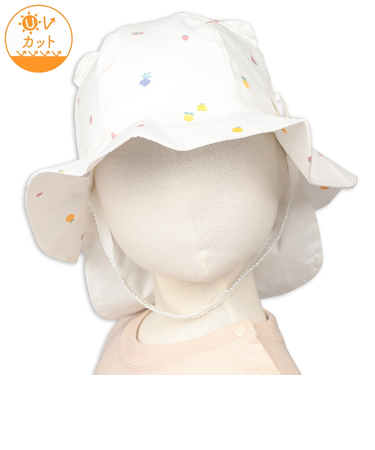 [48・50・52・54cm]耳つきハット　フルーツプリント　オフホワイト