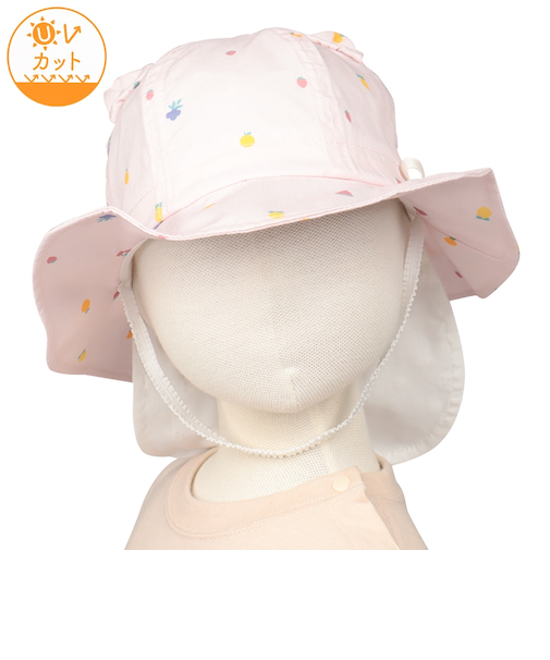 [48・50・52・54cm]耳つきハット　フルーツプリント　ピンク