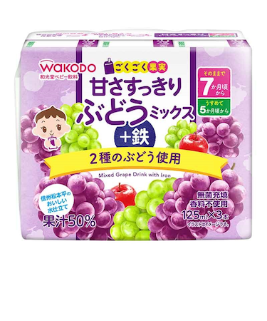 ◎ごくごく果実 甘さすっきり ぶどうミックス＋鉄 125ml×3本