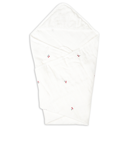 おくるみ6重ガーゼ刺繍　ホワイト　チェリー