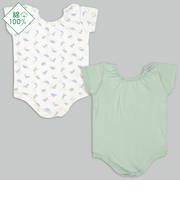 [ベビー]パパッとらくちんロンパース　半袖　2枚組　かぶり　恐竜　グリーン