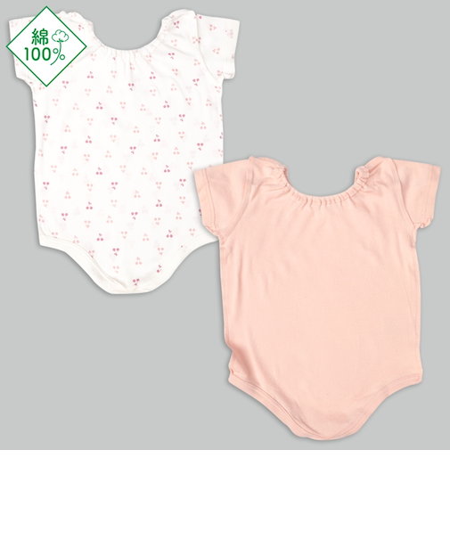 [ベビー]パパッとらくちんロンパース　半袖　2枚組　かぶり　さくらんぼ　ピンク