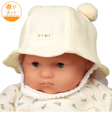 [44・46・48・50・52cm]チューリップハット　くま　洗える夏素材　アイボリー