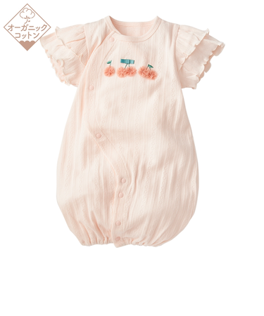 半袖ドレスオール オーガニック チェリー・花 ピンク