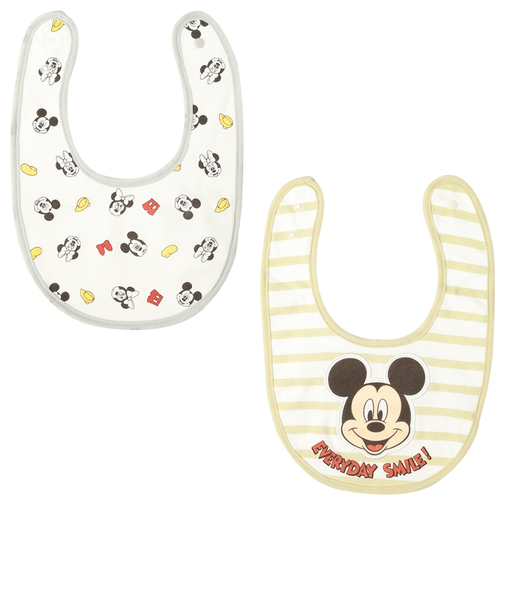 2枚組スタイ ミッキーマウス 総柄&ワンポイント ベージュ