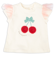 [ベビー]半袖Tシャツ　チュール袖　立体モチーフ　オフホワイト