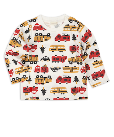 [ベビー]長袖　Tシャツ　総柄　レッド