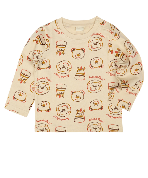 [ベビー]長袖　Tシャツ　総柄　ベージュ