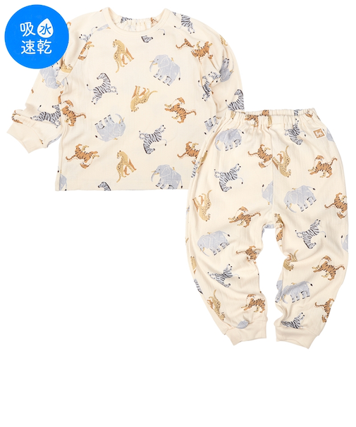 [キッズ]ねんね応援　長袖　パジャマ　サファリアニマル オレンジ