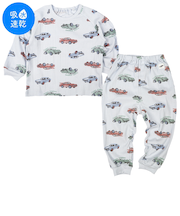 [キッズ]ねんね応援　長袖　パジャマ　レトロくるま サックス