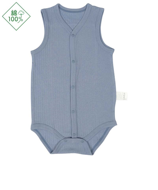 [ベビー]おしゃれインナー　袖なし　前開き　ロンパース　ブルー