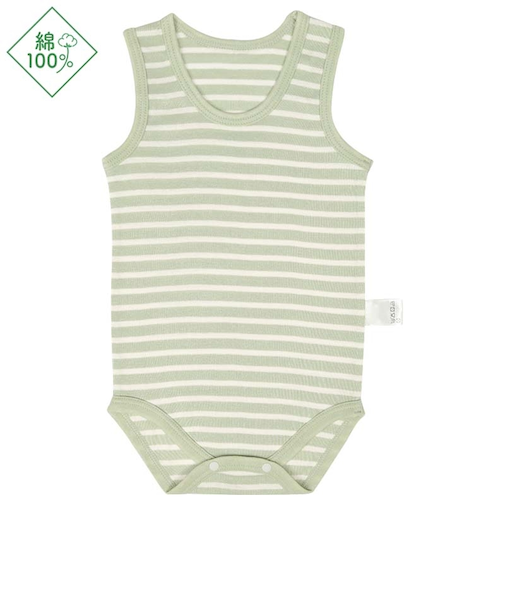 [ベビー]おしゃれインナー　袖なし　かぶり　ロンパース　グリーン