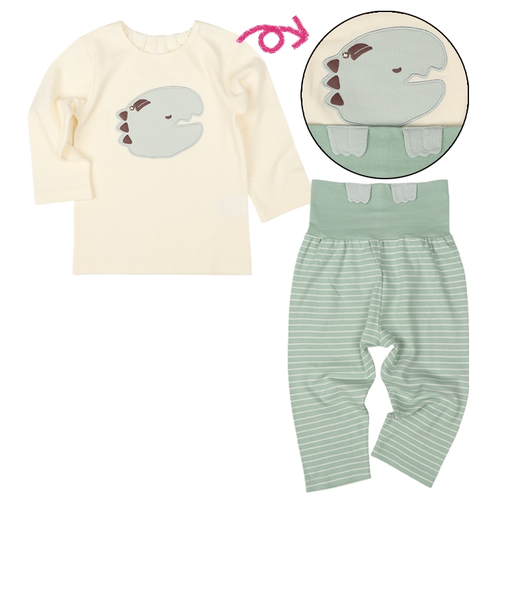 [乳児]はじめての　長袖パジャマ　かぶり　なりきり　恐竜　ペパーミント