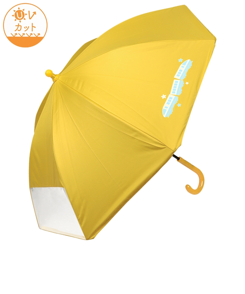 [35・40cm]フチまる傘晴雨兼用　でんしゃ　イエロー