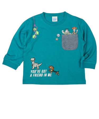 [キッズ]長袖Ｔシャツ　ポケットつき　トイストーリー　グリーン