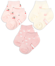 [ベビー]アンクルソックス3足組　うさぎチェリー　ピンク