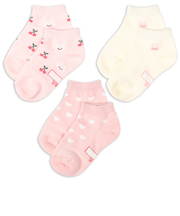 [キッズ]アンクルソックス3足組　うさぎチェリー　ピンク
