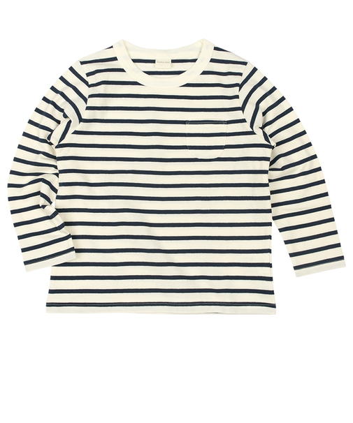 [キッズ]いつものＴシャツ　長袖　天竺素材　ネイビー