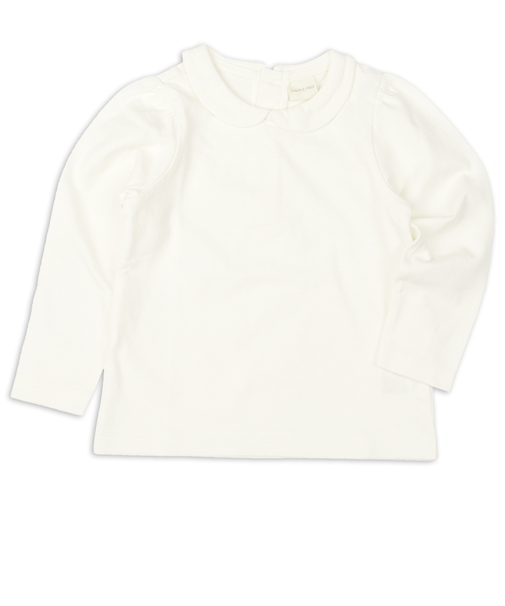 [ベビー]いつものＴシャツ　長袖　天竺素材　襟付き　オフホワイト