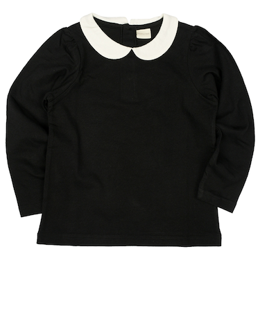 [キッズ]いつものＴシャツ　長袖　天竺素材　襟付き　ブラック