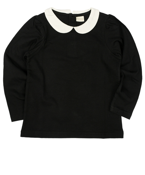 [キッズ]いつものＴシャツ　長袖　天竺素材　襟付き　ブラック