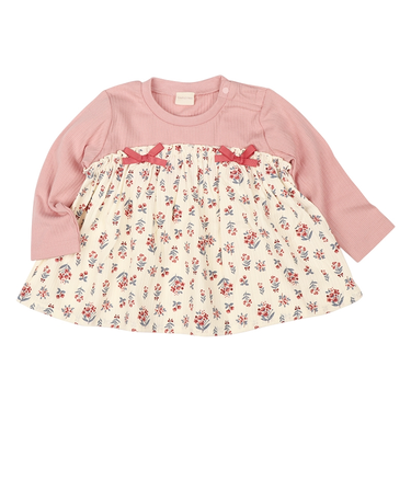 [ベビー]長袖Tシャツ　胸切替　ピンク