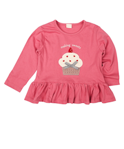 [キッズ]長袖Tシャツ　胸モチーフ　ピンク