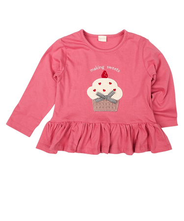 [キッズ]長袖Tシャツ　胸モチーフ　ピンク