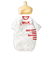 長袖ドレスオール　なりきり　帽子付　ほ乳びん
