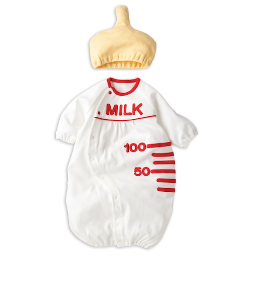 長袖ドレスオール　なりきり　帽子付　ほ乳びん