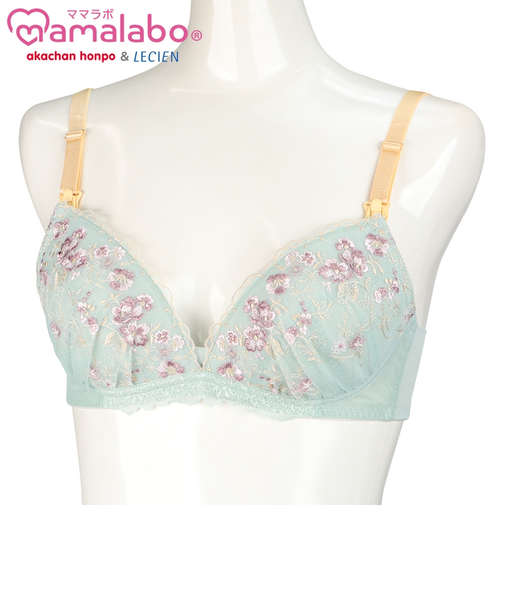 シルエットキレイノンワイヤーブラ花柄（授乳機能付） グリーン