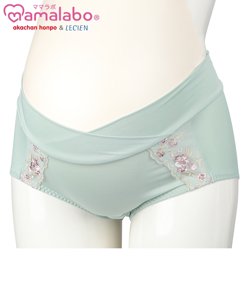 ショーツ　産後も使える仕様　シルエットキレイ花柄 グリーン