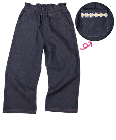 [キッズ]10分丈パンツ　ポケットレース　ブルー