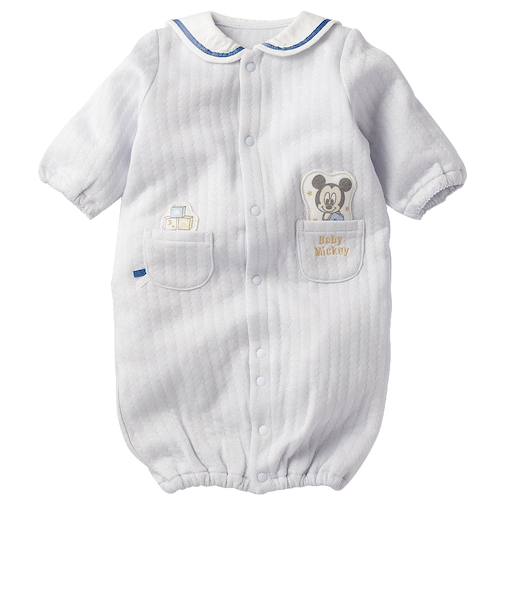 長袖ドレスオール　ふんわり　あったか　ミッキー　サックス