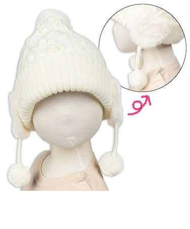[48～54cm]ニット帽　ハートモチーフ オフホワイト