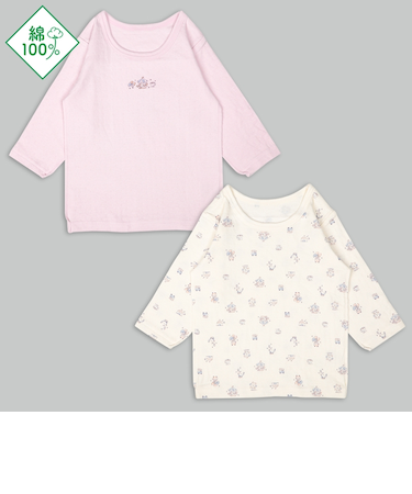 [ベビー]ふわふわコットン　長袖　丸首シャツ　2枚組　遊園地　パープル