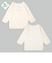 [ベビー]ふわふわコットン　長袖　丸首シャツ　2枚組　月星　アイボリー