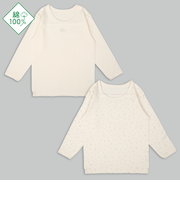 [キッズ]ふわふわコットン　長袖　丸首シャツ　2枚組　月　アイボリー