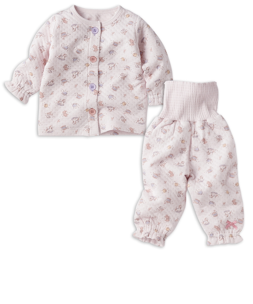 [ベビー]お着替え応援　長袖パジャマ　前開き　おもちゃ　ピンク
