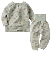 [キッズ]お着替え応援　長袖パジャマ　かぶり　アニマル　グリーン