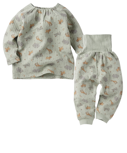 [キッズ]お着替え応援　長袖パジャマ　かぶり　アニマル　グリーン