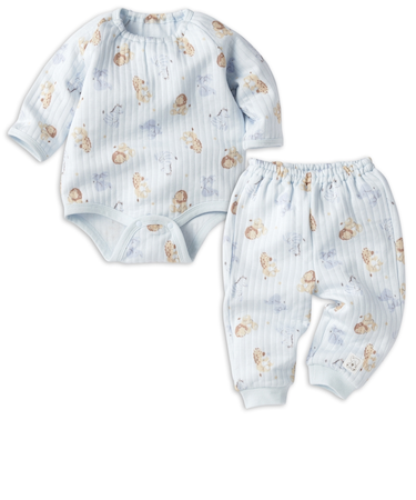 [ベビー]はじめての　長袖パジャマ　ロンパース　ぞう サックス