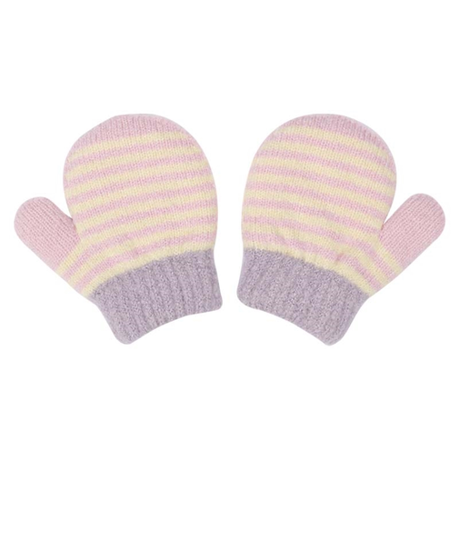 ミトン　二重手ボーダー　ピンク