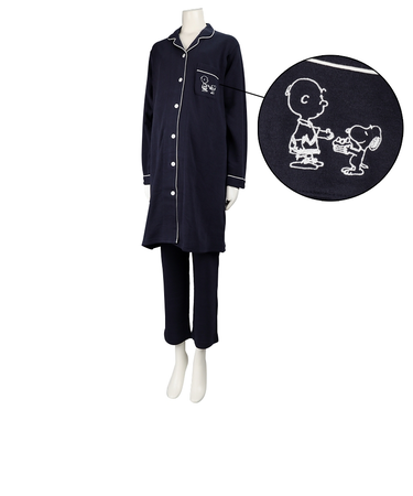 [授乳口付き]長袖パジャマスヌーピー裏シャギー ネイビー