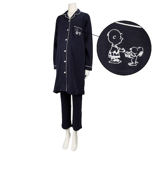 [授乳口付き]長袖パジャマスヌーピー裏シャギー ネイビー