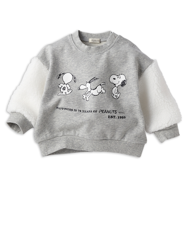 [ベビー]トレーナー　袖ボア　SNOOPY75　グレー