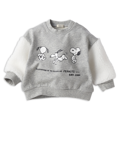 [ベビー]トレーナー　袖ボア　SNOOPY75　グレー